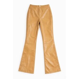 NWT Crocodile Embossed Flare Pants Studded Wide Leg Camel Size M